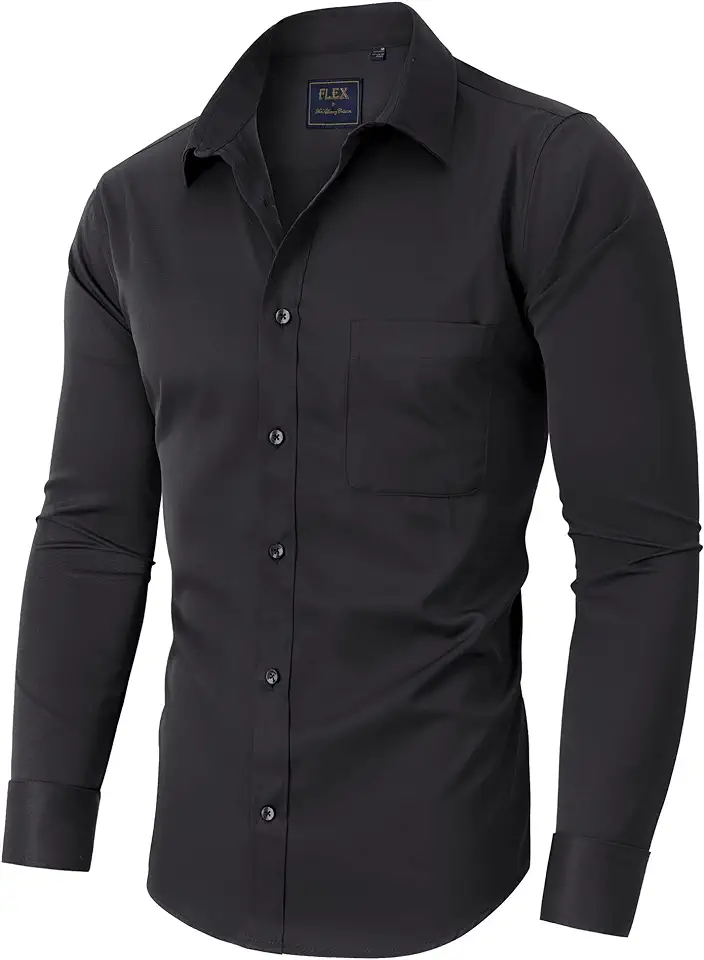 Alimens & Gentle Men's Dress Shirts Long Sleeve Wrinkle-Free Stretch Shirts Solid Formal Button Down Shirt with Pocket