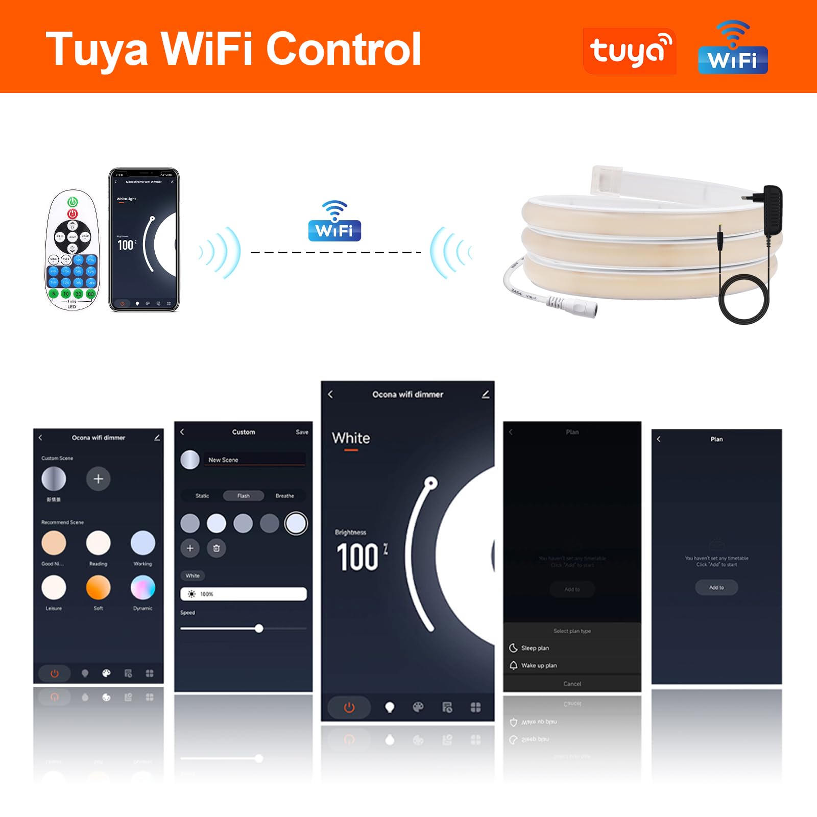 KISUFU Tira LED COB 24V, 320 LEDs/m Luces LED Impermeable IP65 neon luces de cinta LED con Dimmer monocromático ir de 23 teclas wifi para Exterior Decoración del Hogar, Cocina, Espejo.
