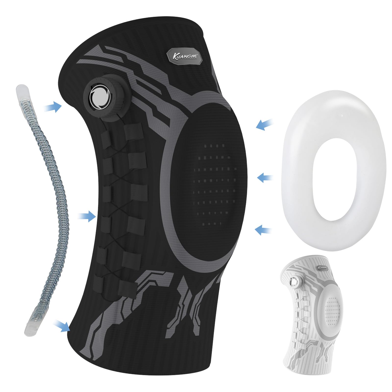 Kuangmi Genouillère Professionnelle Avec Molette Mécanique, Coussinets Gel Rotulien et Stabilisateurs Latéraux - Soutien Articulaire pour Douleur au Genou, Arthrose, Ménisque, Sport B-R-XL