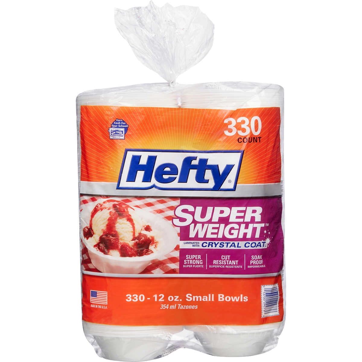Hefty Super Weight Foam Bowl, Cut Resistant, Soak Proof - 12 oz, White, 330 Count