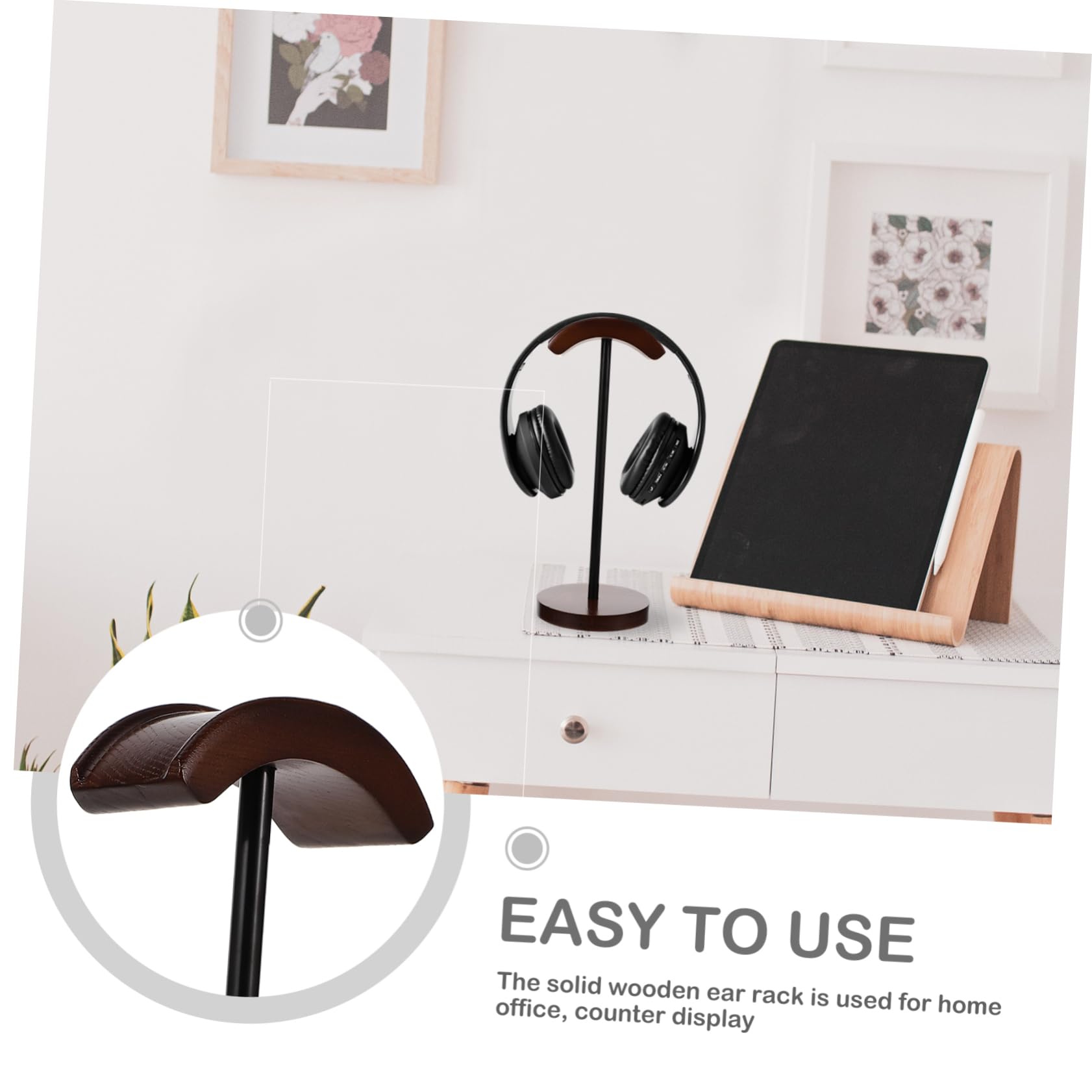 Veemoon Soporte De Auriculares De Organizador De Escritorio Multifuncional Estante para Auriculares Inalámbricos Diseño Elegante Nogal para Gaming y Oficina