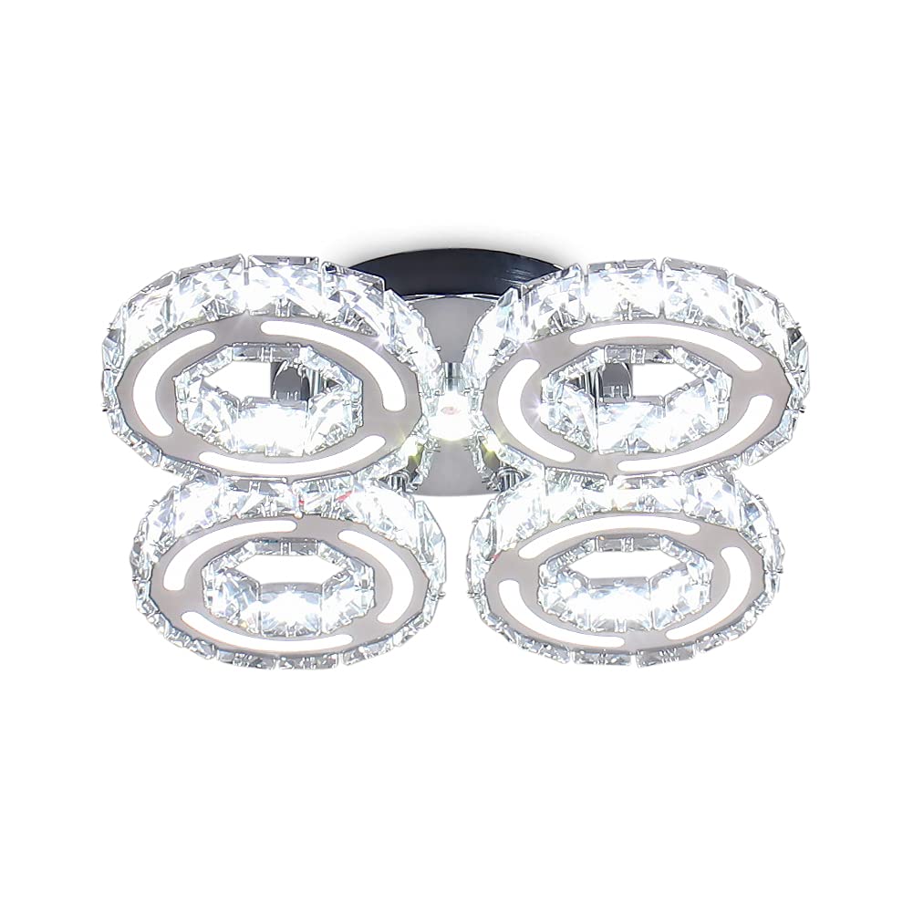 Finktonglan Modern Acrylic Chandelier Lighting Flush Mount 4 Rings Stainless Steel Ceiling Lamp Pendant Light Fixture for Living Room Dining Room Bedroom Kitchen (Cool White)