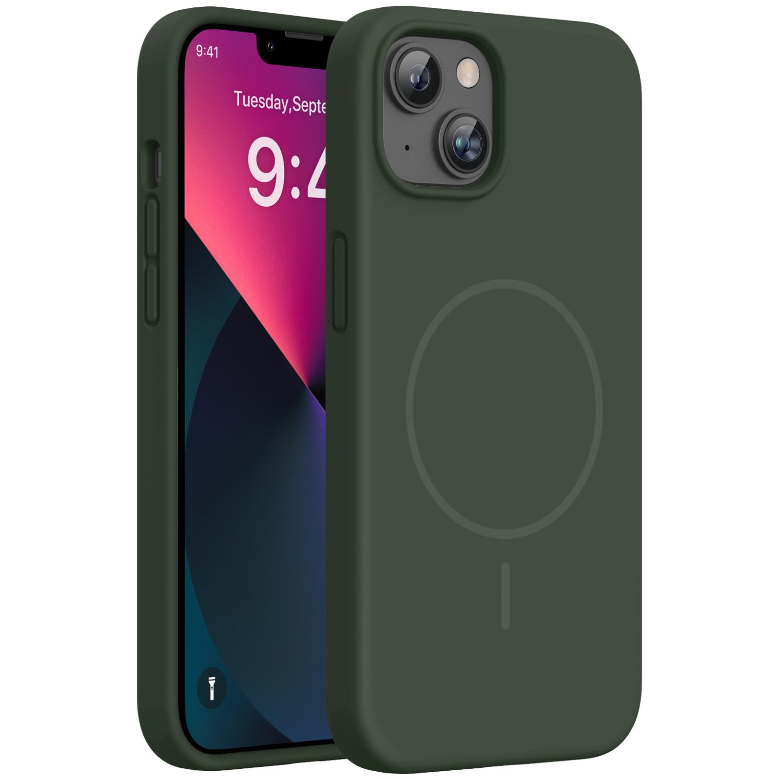 Miracase Silicone &amp; Magnetic for iPhone 13 Case, Dark Green