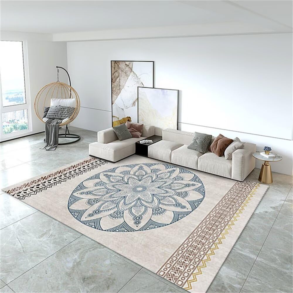 Tapis pour chambre grand format 300x400cm bleu gris style géométrique moderne