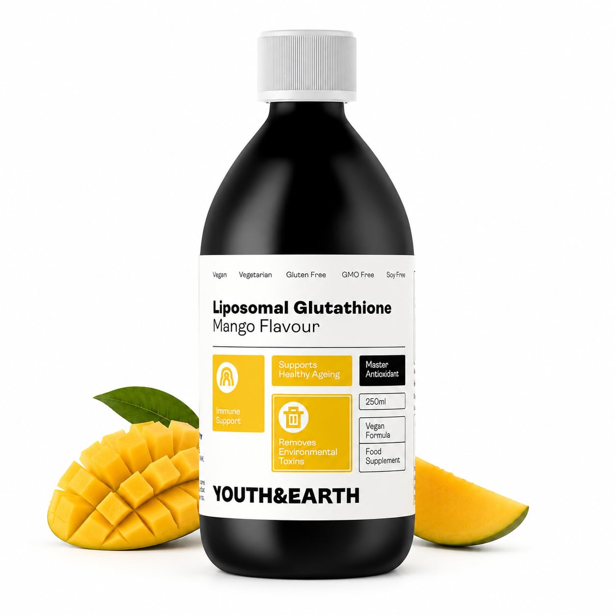 Youth & Earth Suplemento Líquido de Glutatión Liposomal, Mango, 250 ml