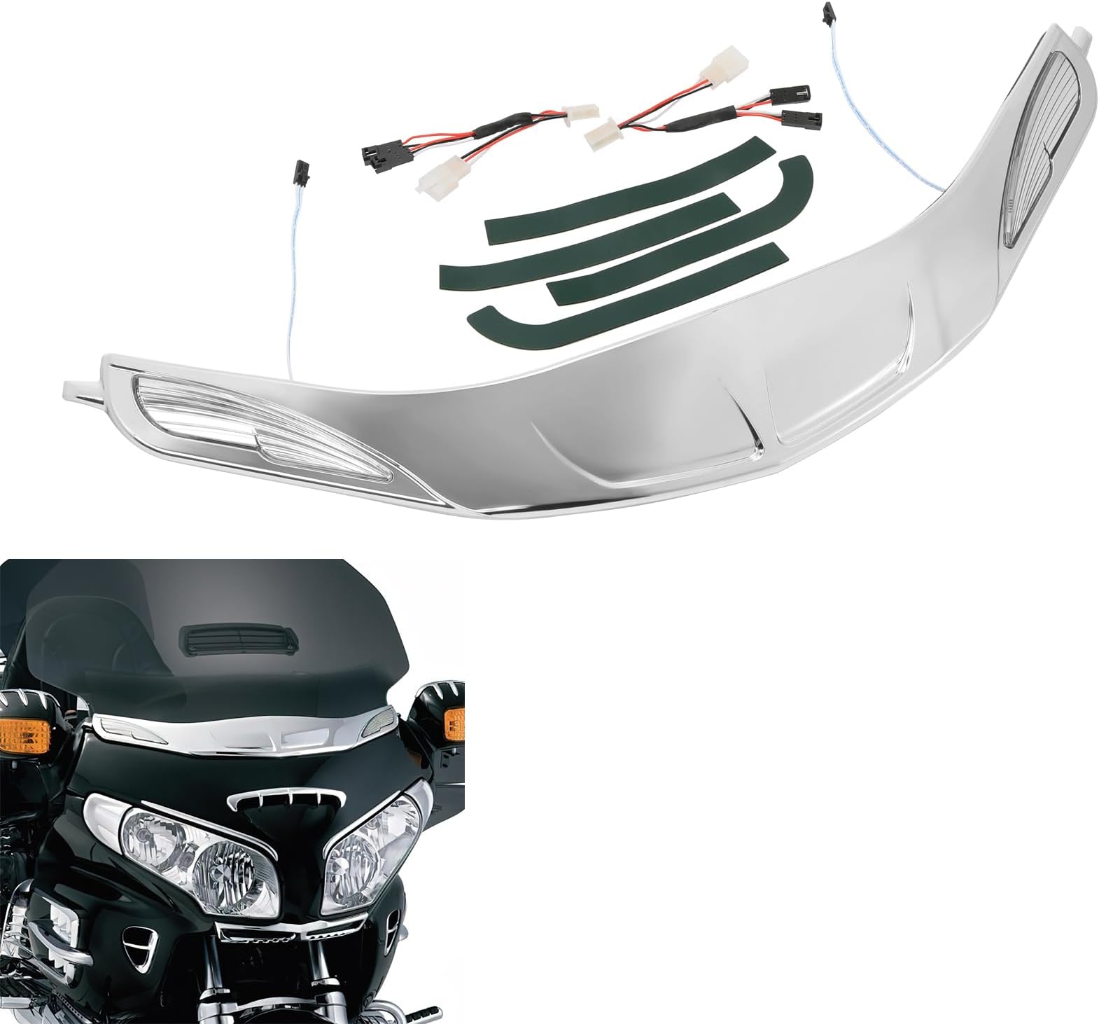Green-L Windshield Trim with Turn Signals Fit for Honda Goldwing 1800 GL1800 2001-2017 F6B 2013-2017 Chrome Windscreen Decoration Light