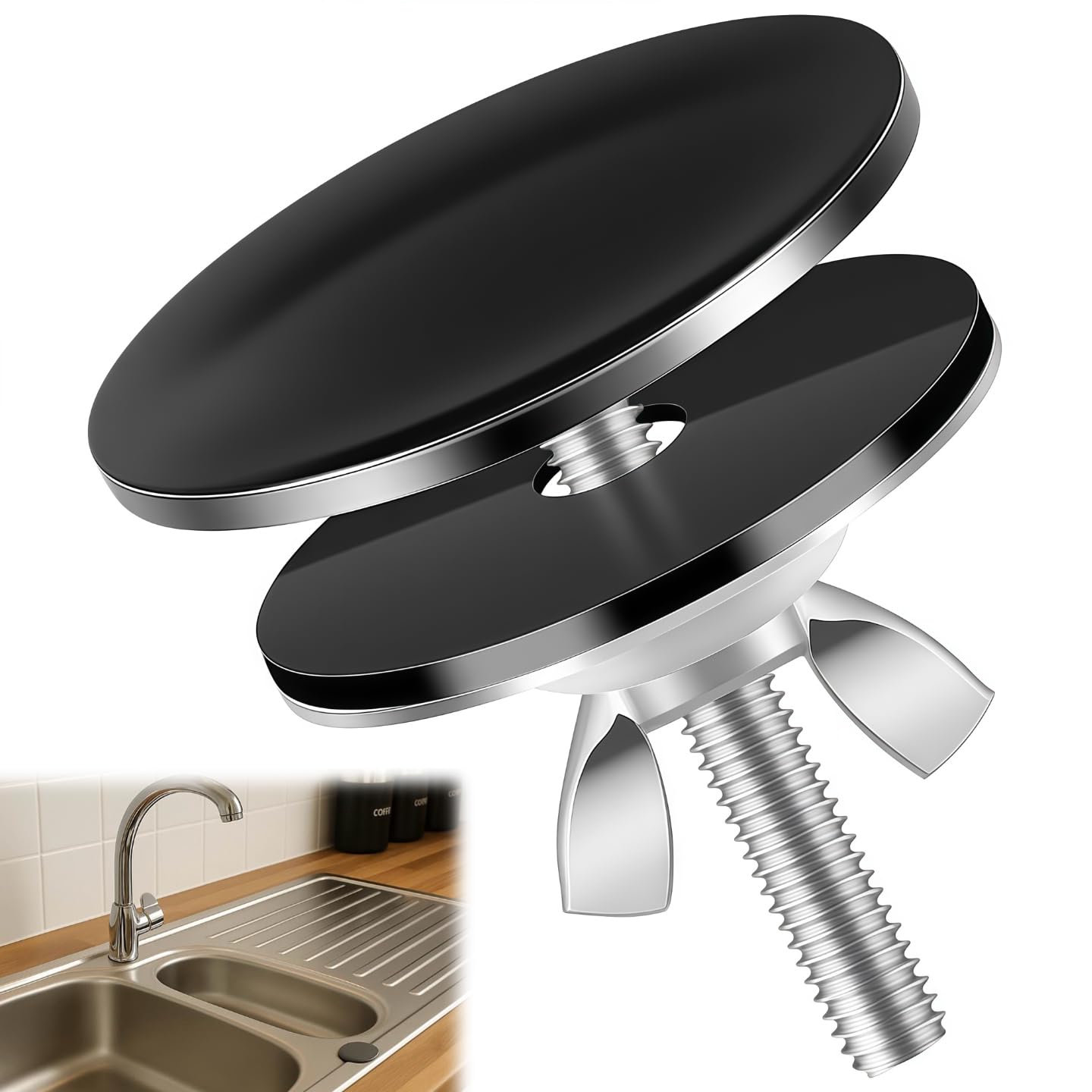 2-Pack Sink Hole Covers - 2" Stainless Steel Matte Black Faucet Hole Plugs