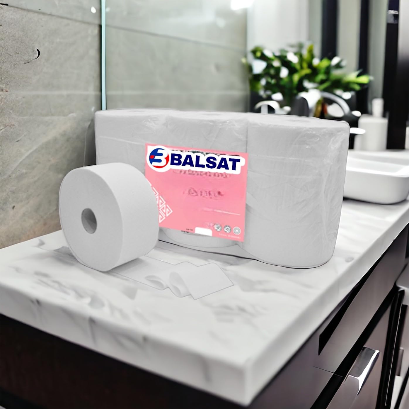 BALSAT | Lot de 1 distributeur de papier toilette industriel + paquet de 9 rouleaux de papier hygiénique industriel en cadeau
