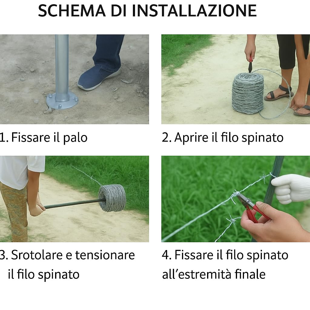Filo Spinato Zincato 1,7mm 200m Rotolo Recinzione Barriera Antiarrampicata Flessibile Made in Italy