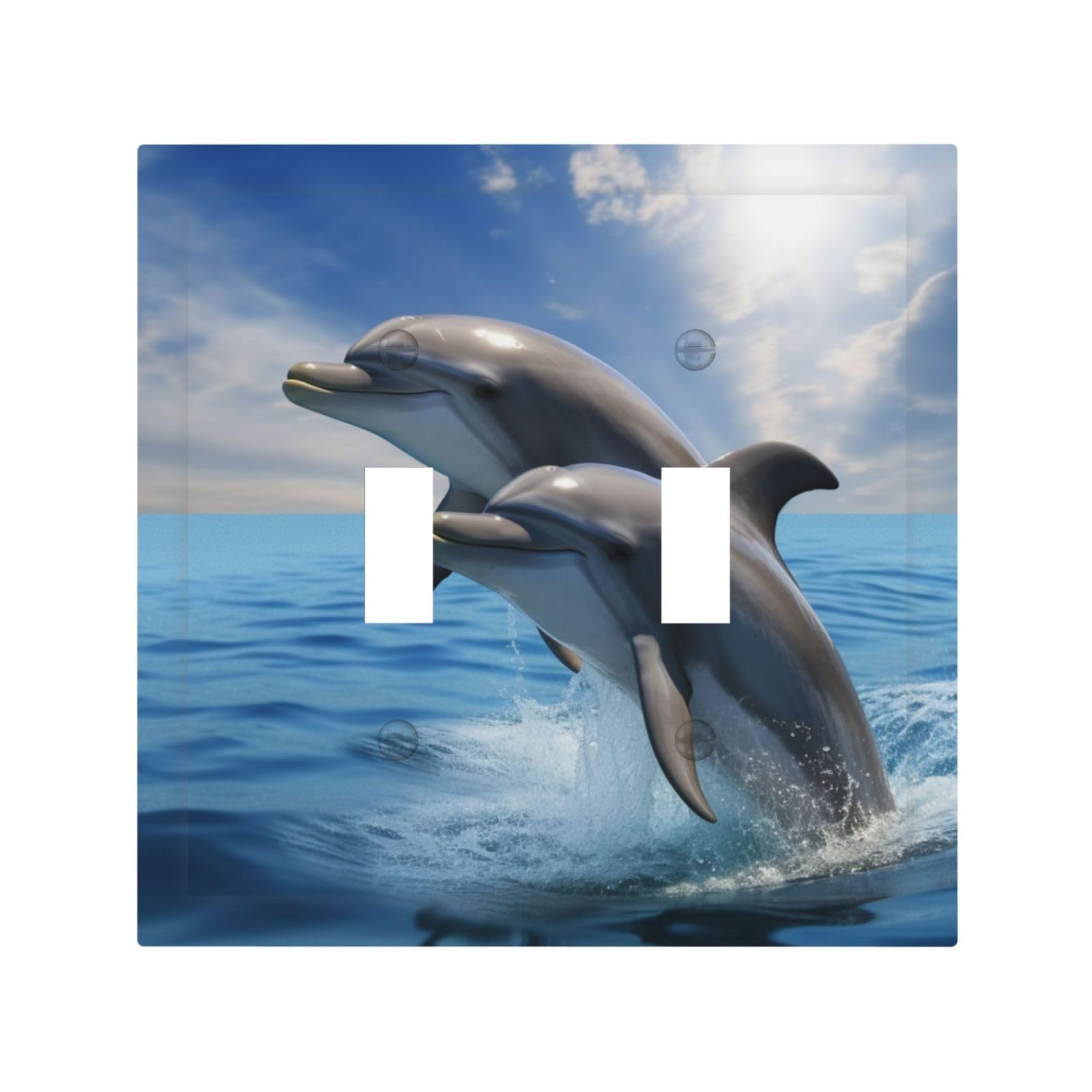 Decorator Double Toggle Light Switch Covers Two Dolphins Wall Plate 2-Gang Mid Size 5" x 4.9" Double Toggle Switch Wallplate Decorative 2 Gang Wall Switch Plate Covers
