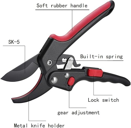 Miniatura 2 de damotec Tijeras profesionales de poda de trinquete de 8 pulgadas LZ-DJ-011BR mecanismo de trinquete diseño de ranura de yunque para jardín podadora