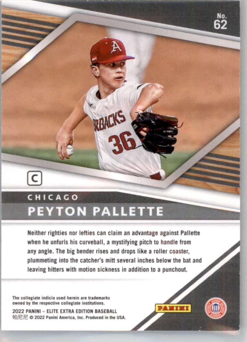 2022 Panini Elite Extra Edition Prime Numbers C #62 Peyton Pallette SER/1 Chicago White Sox Pre MLB Prospect Baseball Card in Raw (NM or Better) Condition
