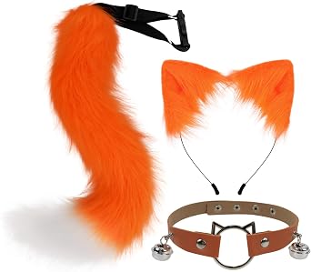Animal Ears and Tail Set, Headpiece, Cat Ears and Long Tail, Role Play, Cosplay Goods, Fox Ears, Cat Ears, Headband, Fox Ears, Costume Accessory, Costume Accessory, With Collar, Animal Ears