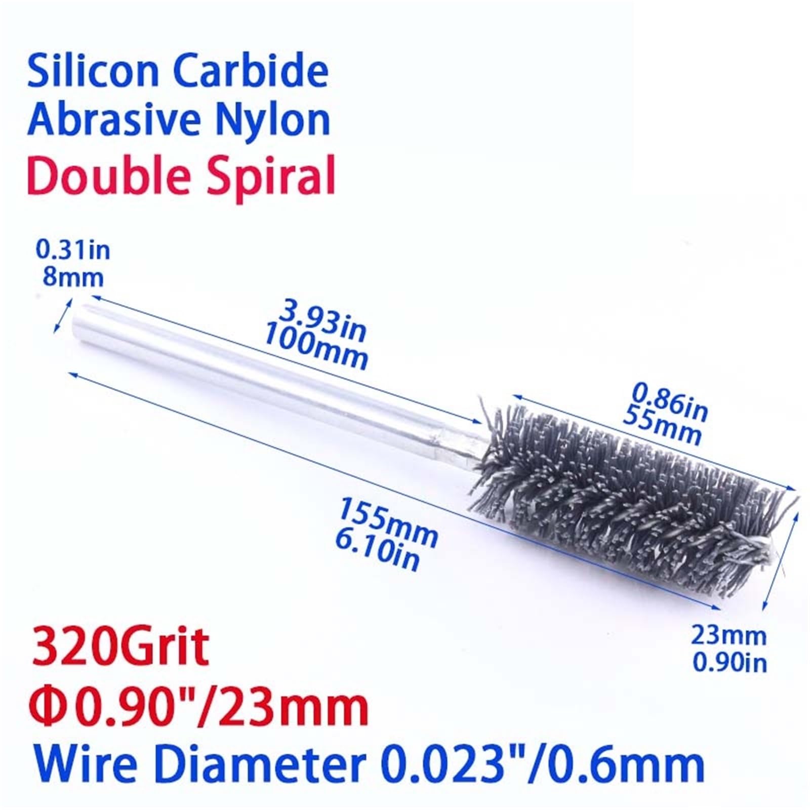 Cepillos abrasivos de alambre de nailon, carburo de silicio, diámetro de 1,5-60mm, 800 granos, herramienta eléctrica for taladro, limpieza de tuberías, cepillo desbarbado manual(Grit320 Dia23mm)