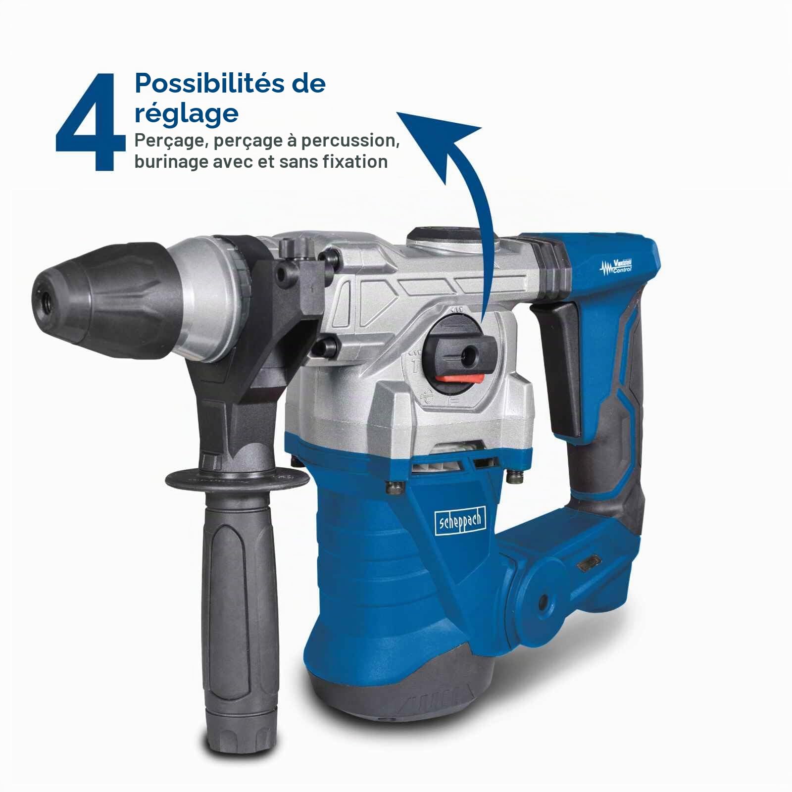 Scheppach Marteau Perforateur DH1300Plus 1250W Set d'accessoires inclus | Marteau à percussion |1250W | 5 joules | Prise SDS plus | Vitesse de rotation 850 min-1 | Capacité de perçage Ø 30mm