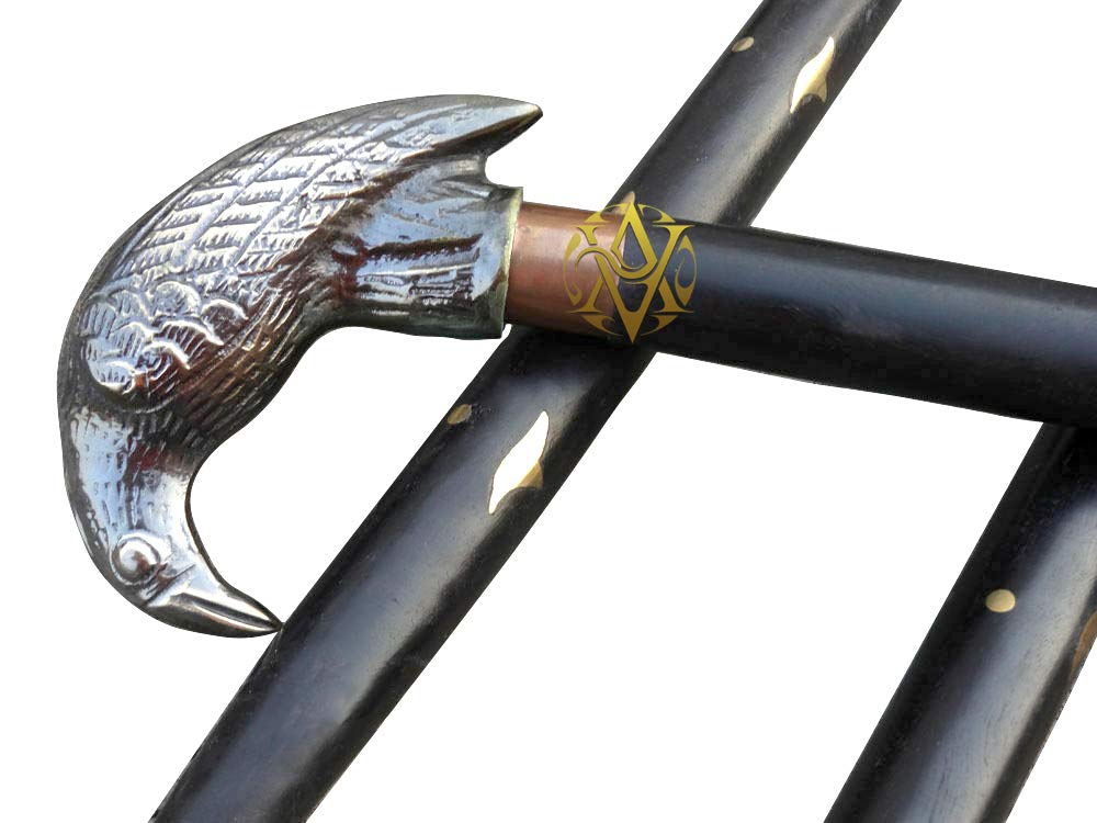 Victorian Walking Stick Brass Crow Handle Wooden Cane Knee Pain Supporter Gift For Men/Women, Antique, Black - Image 2