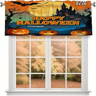 Halloween Castle Halloween Pumpkin Short Curtains 54x18in - Valance with Rod Pocket, Fits Standard/Decorative Rods, for Kitchen/Bathroom/Bedroom/Studio