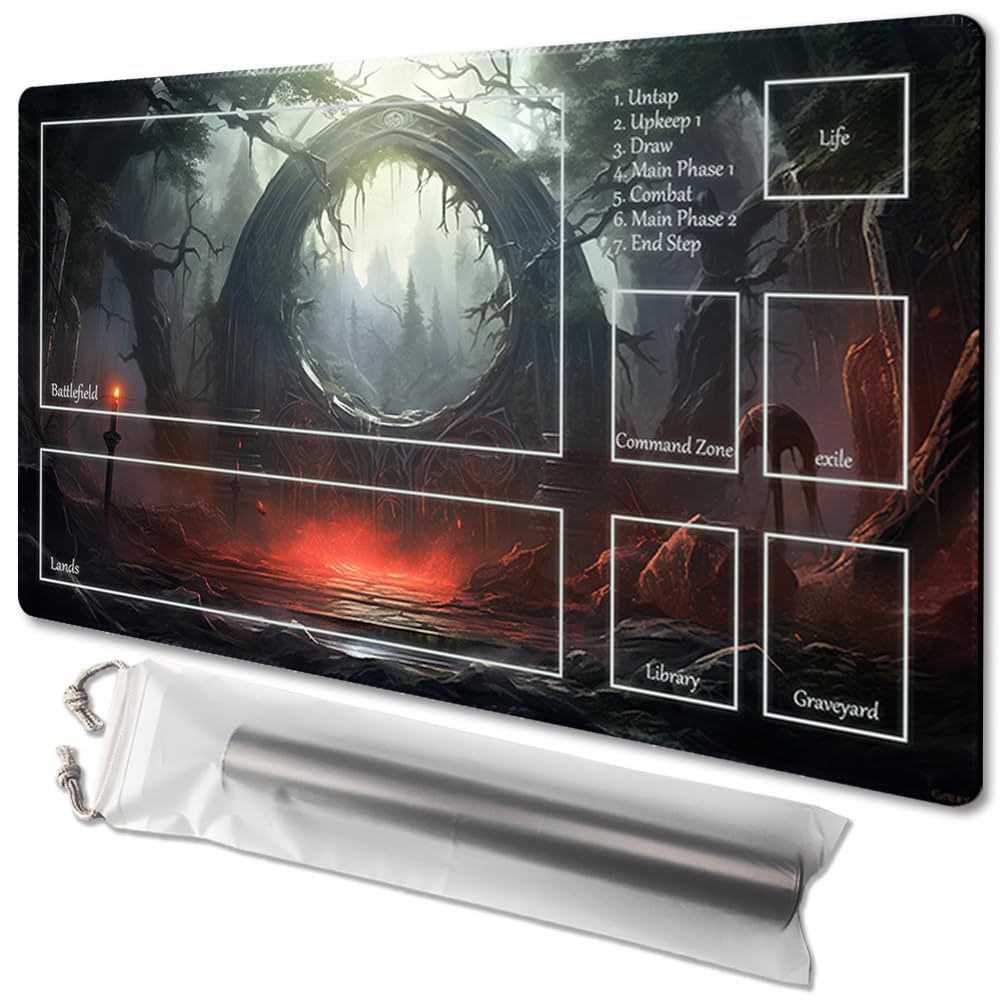 MTG Playmat Size 24x14in Free Storage Bags Non-Slip Backing Printing, Ideal for Card Game Enthusiasts TCG Playmat (with Zone,Spell of The Dark)