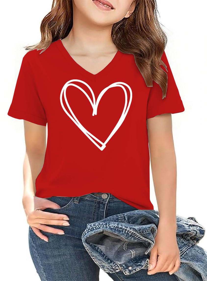 LAZYCHILD Kids Valentine Shirt Girls Valentines Day Shirts Heart Graphic Long Sleeve Striped Tee Tops 5-14 Years