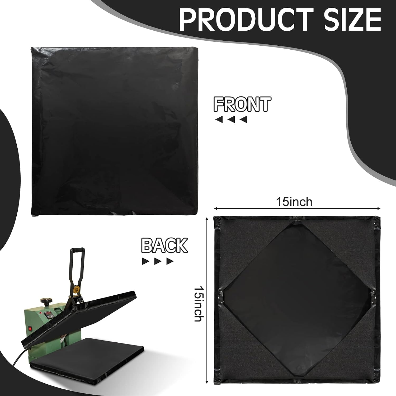 Yaomiao 2 Pcs 15 x 15 Inches Black Heat Press Platen Wrap Cover Non Stick Heat Resistant Press Cover for Protecting Machine from Adhesives Residue Scratches Inks