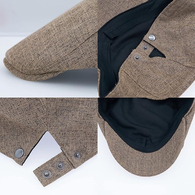 Image of Men's Cotton-Hemp Blend Newsboy Cap - Lightweight Summer Flat Cap for Driving & Outdoor Style