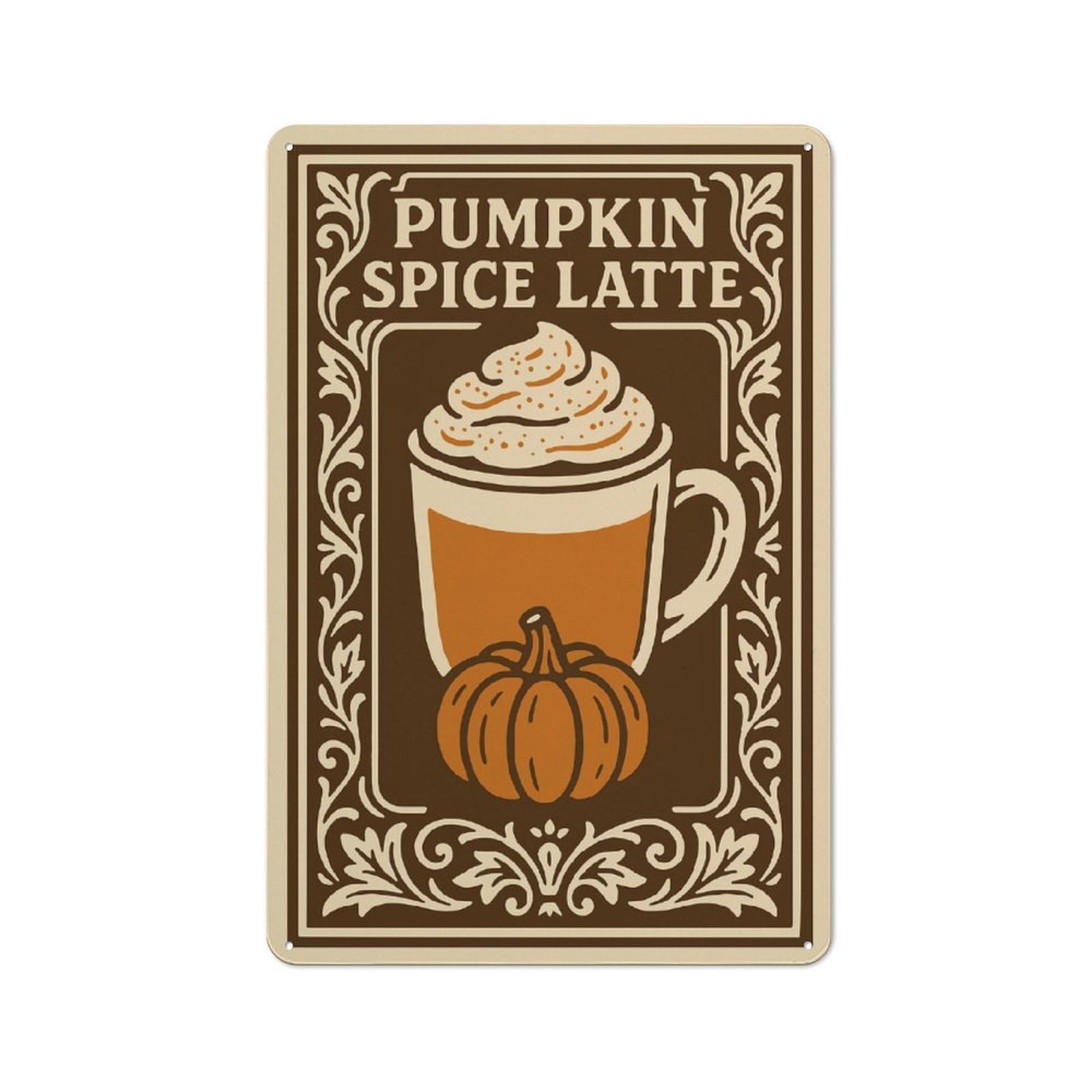 Junmoney Style-5 Pumpkin Spice Latte Illustration Everyday Metal Wall Decor 30X20cm, Vintage Metal Sign For Hallway, Home Bar, Garage Or Study