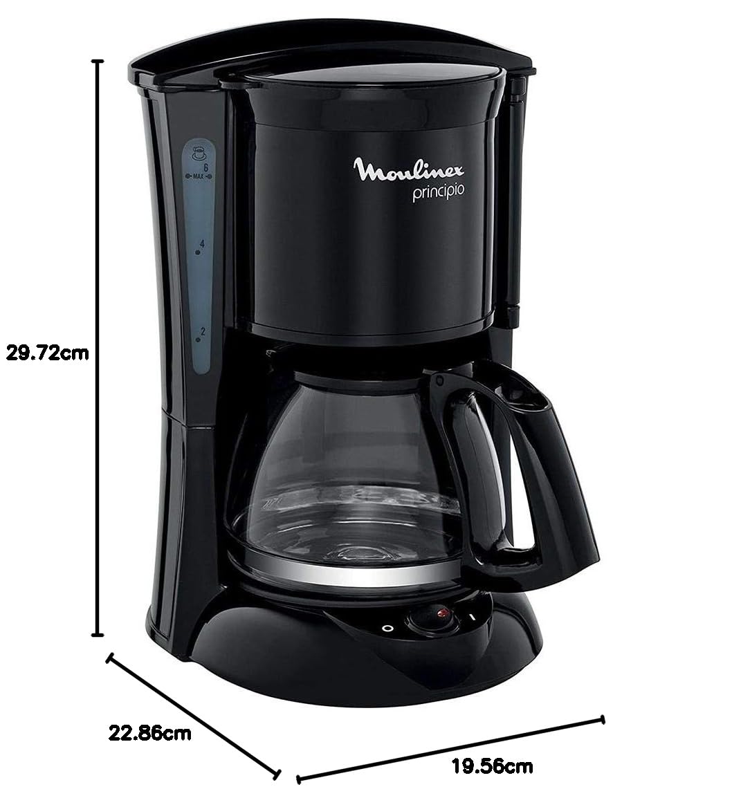 Moulinex FG1528 Principio Caffettiera Americana con Sistema Antigoccia, 6 Tazze, Potenza 600 W, Nero