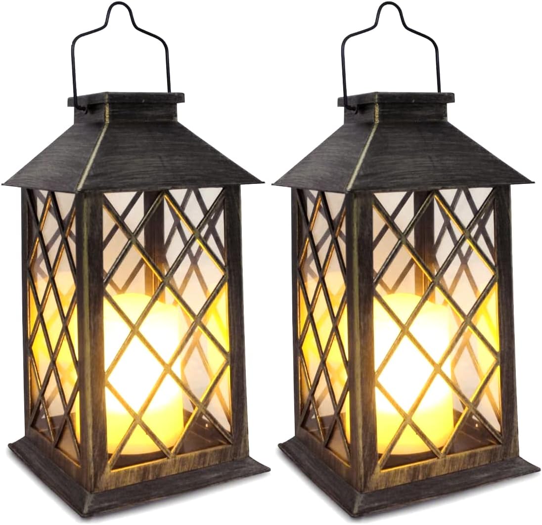 SHYMERY Solar Lantern,Outdoor Garden Hanging Lanterns,Set of 2,14 Inch