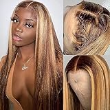 Queen Story Highlight 13x4 Lace Front Wigs Human Hair Ombre 4/27 Colored Honey Blonde Lace Front Wigs Pre Plucked with Baby Hair 180% Density Straight Human Hair Lace Front Wigs For Women (26 Inch)