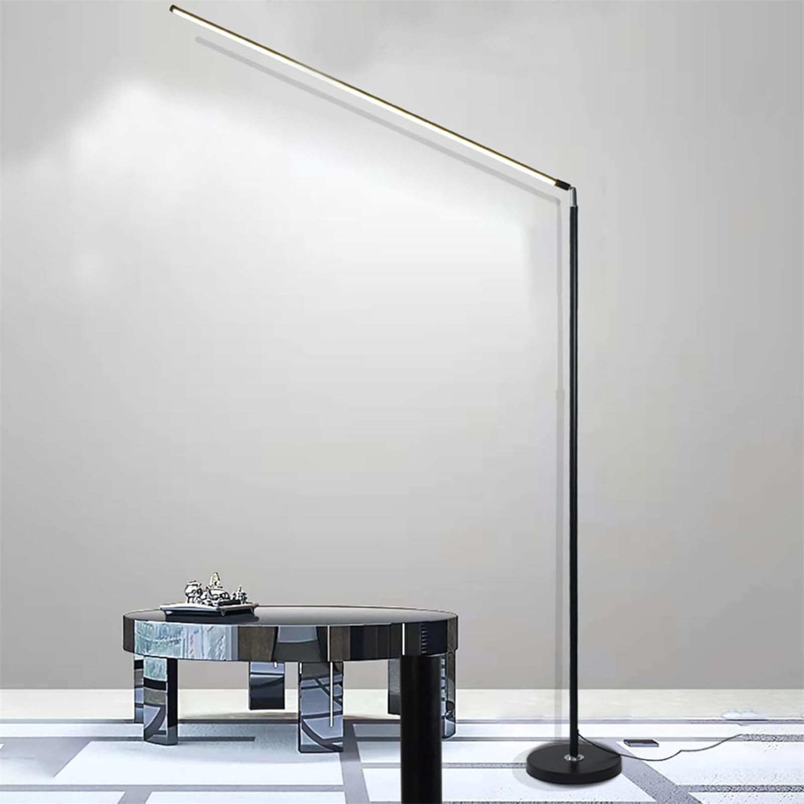 LED Schreibtischlampe Modern Vertikal mit Fernbedienung Tischlampe Verstellbare Farbe & Helligkeit Dimmbar Bodenlampe Drehbar Metall mit Stecker Kabel Schalter Stehlampe für Arbeitszimmer (Weiß)