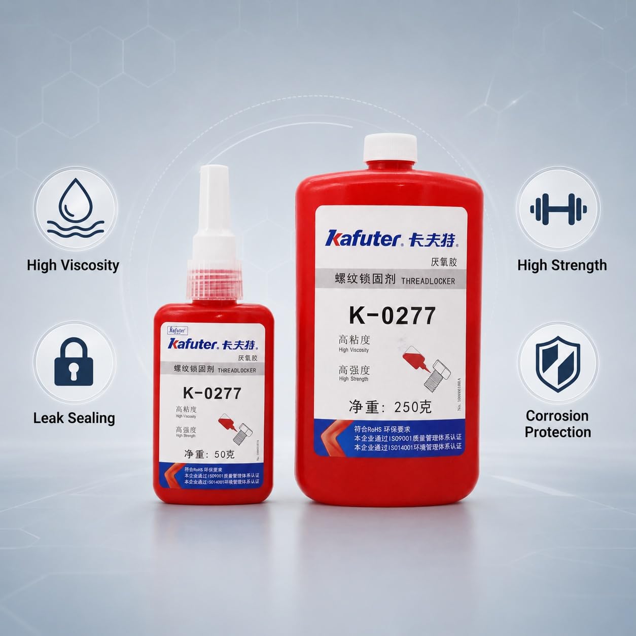 VIDOO Kafuter K-0277 Czerwony Żel Mocowania Wałów Przemysłowych, Żel Mocowania Śrub Metalowych, Nieosiadający Konstrukcyjny Środek Mocujący, Trwała Matryca Zapobiegająca Luzowaniu, 250g