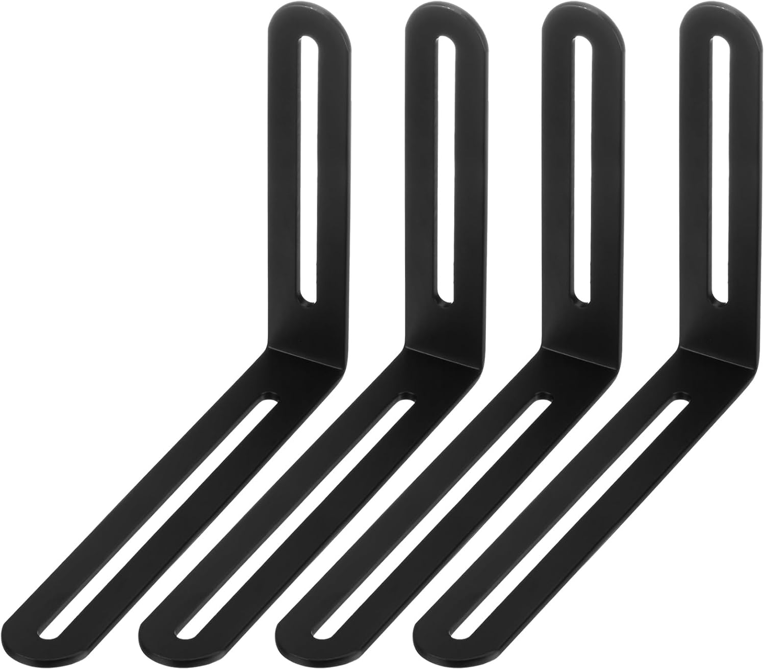 M METERXITY 4-Pack Adjustable L-Shape Corner Brace, 4.72 x 3.94 in Stainless Steel Right Angle Brackets with Slotted for Shelves/Wood Furniture/Cabinet, Fastener Joint [Black]