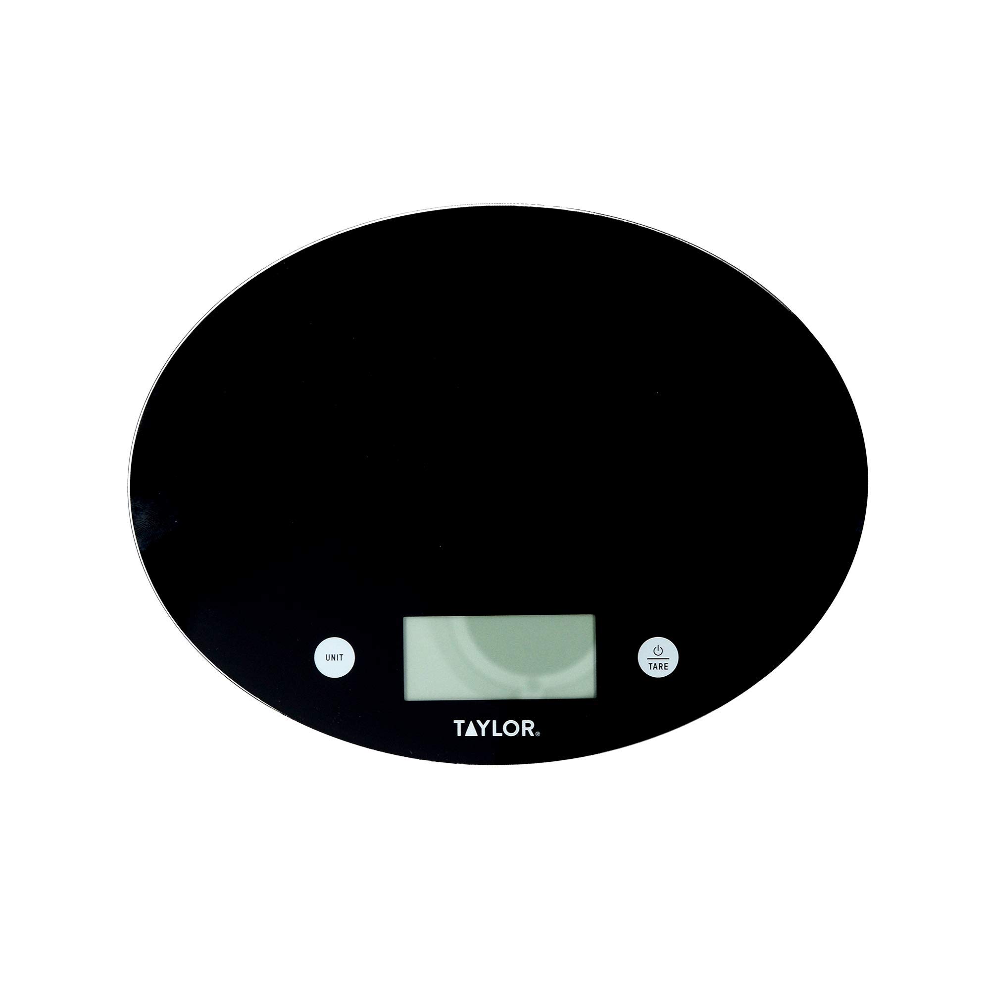 Taylor Balanza Digital de Vidrio de Cocina de Diseño Ultrafino y Redondo, Compacta, Función de Peso con Tara de Nivel Profesional con Alta Precisión, Negro, 5 kg de Capacidad