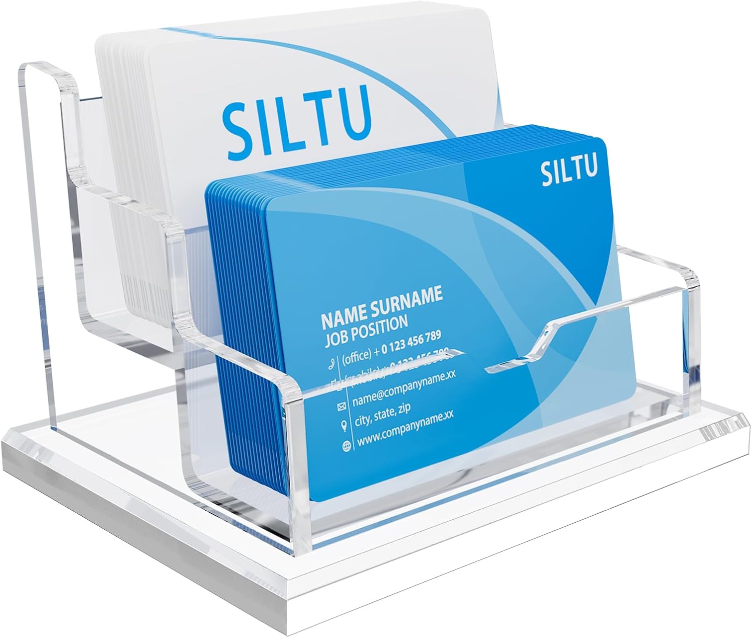 SILUT Business Card Holder for Desk, Horizontal Business Clear Card Holder, Clear Business Card Holder, Acrylic Card Holder, Business Card Organizer, Business Card Display - 2 Slot