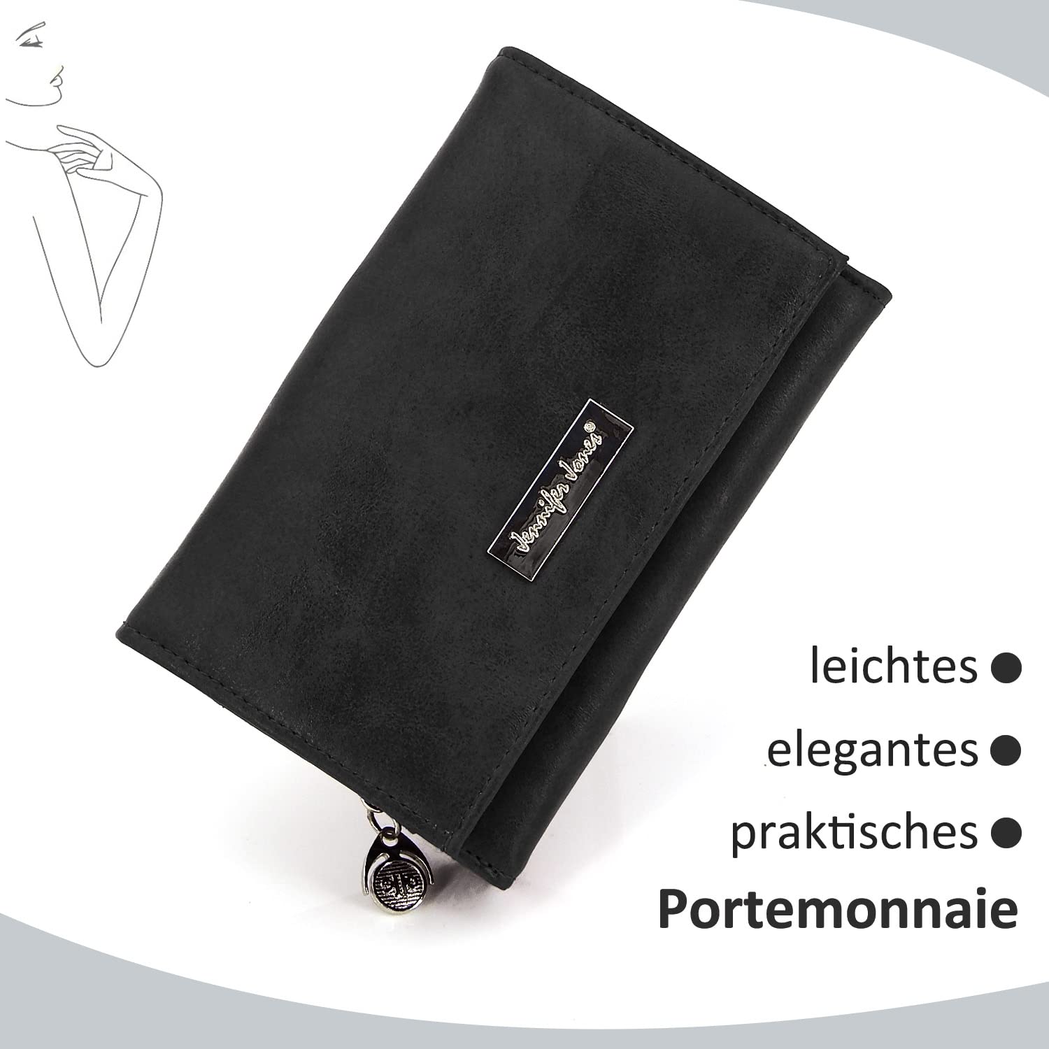 ekavale Damen Geldbörse viele Fächer, Damen Portemonnaie aus Kunstleder, Geldbeutel für Frauen (Schwarz)