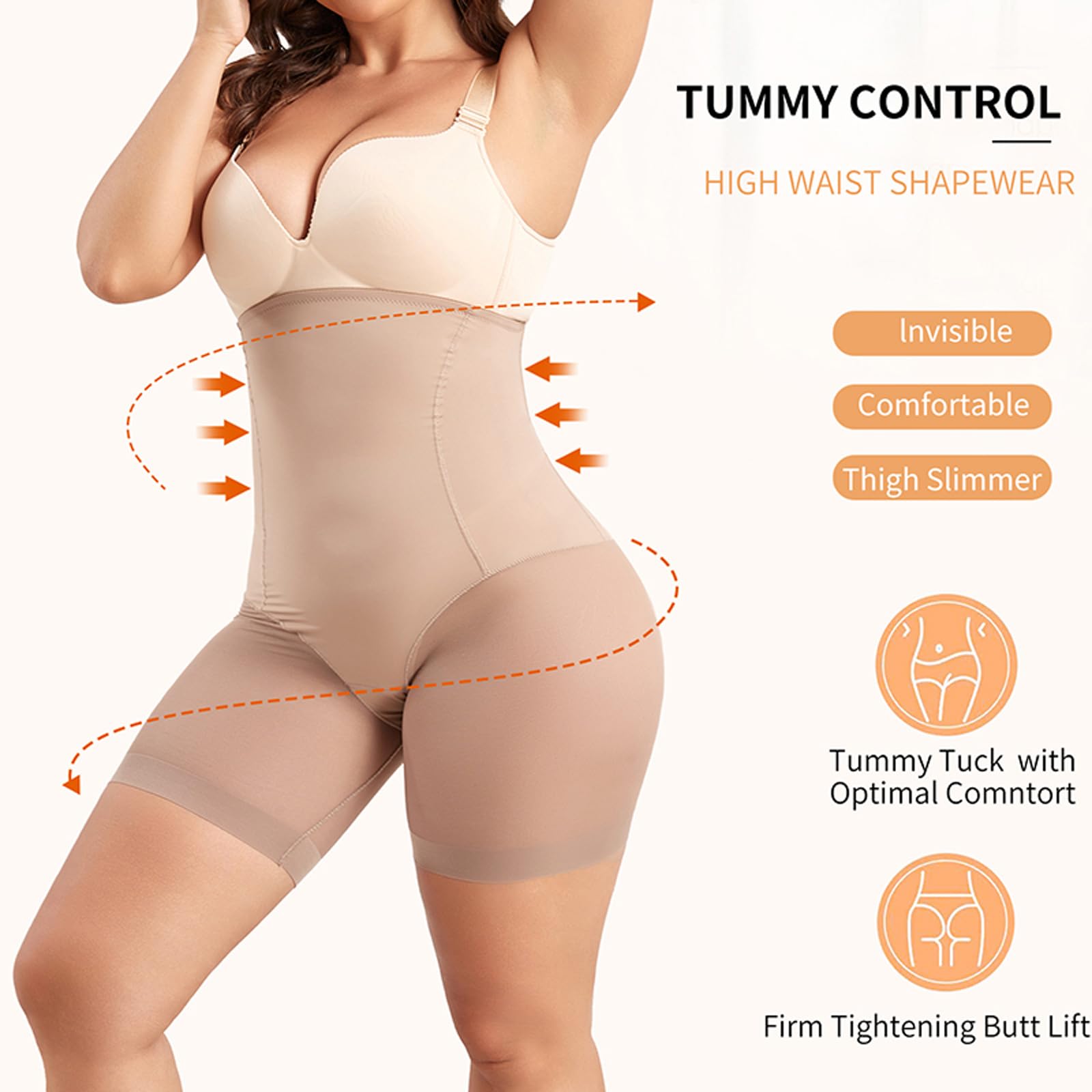Bragas de Control de Cintura Alta sin Costuras de Talla Grande para Mujer, Pantalones Cortos de Deslizamiento Suave para Adelgazar el Muslo
