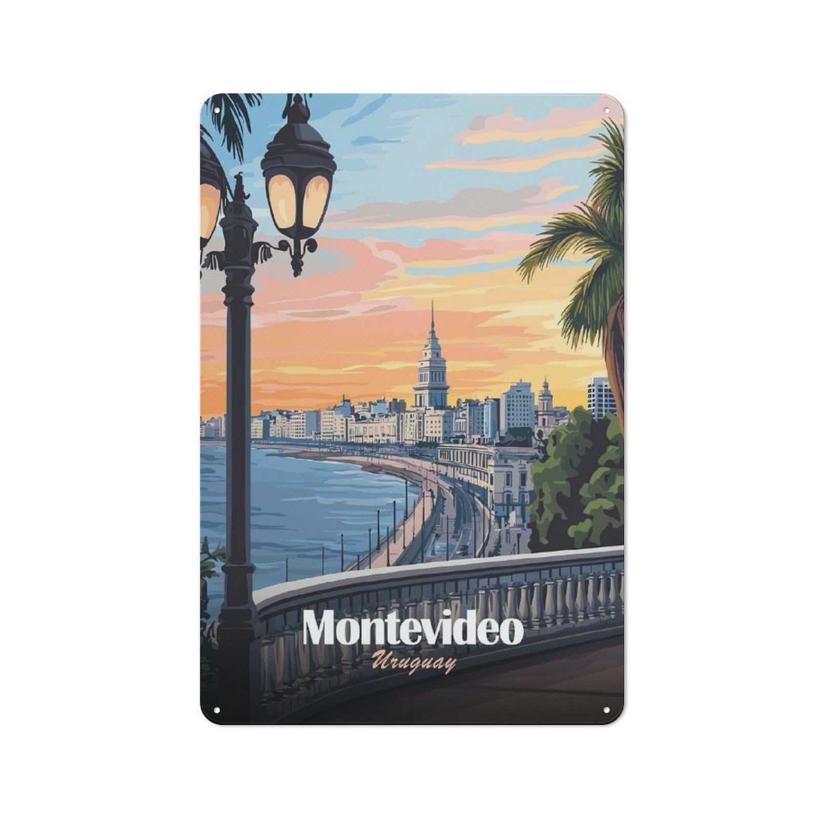 Montevideo Uruguay Cityscape Travel Tin Sign 30x20cm, Modern Vintage Creative Space Decor for Hobby Room, Office, Lounge Or Living Room