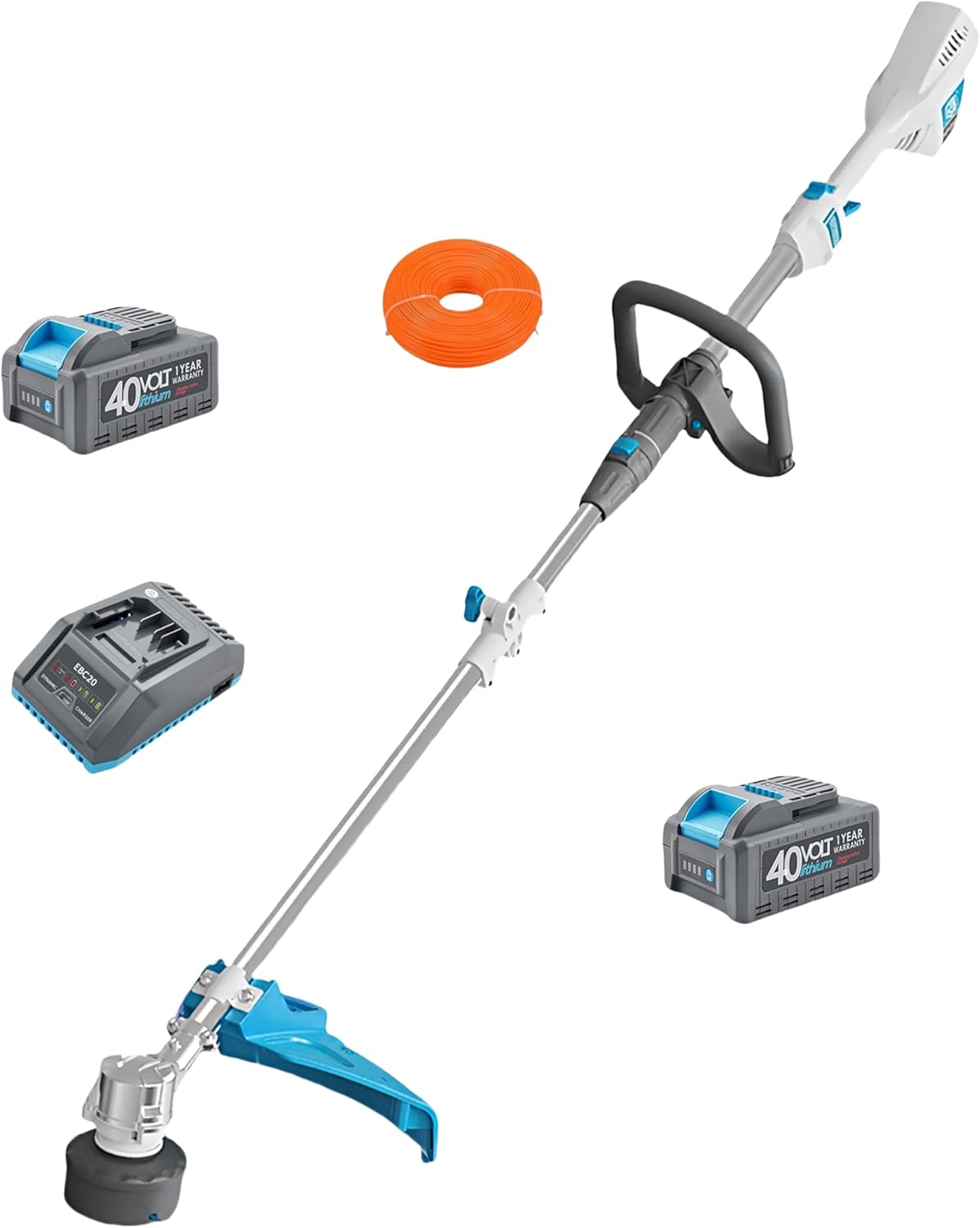 RB 40V 17" Cordless String Trimmer with 2×4.0Ah Lithium Battery & Fast Charger & .095'' line