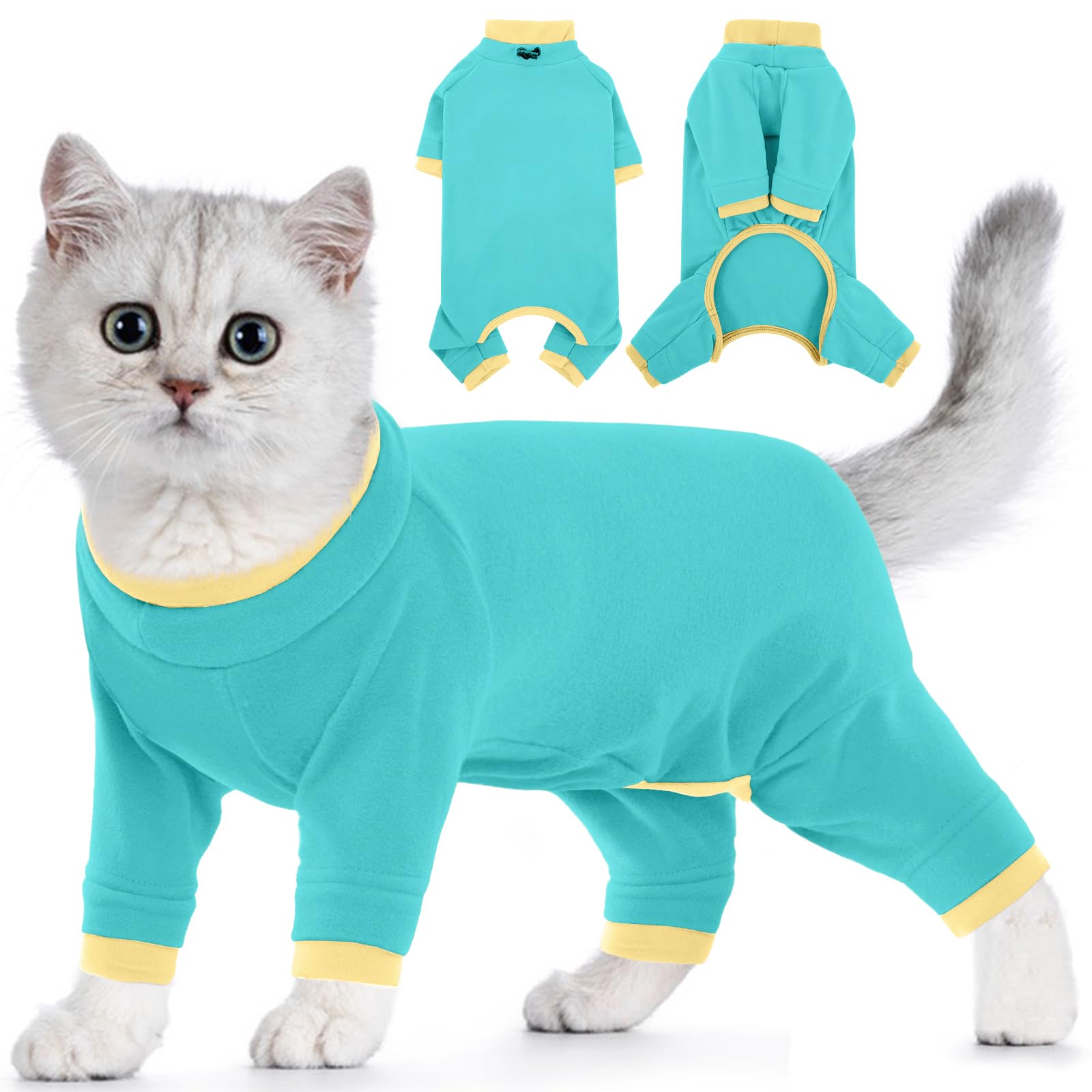 Cat Body Suit to Stop Licking, Cat Body Suit with Legs after Surgery Anxiety Jacket(Turquoise, 2XL)