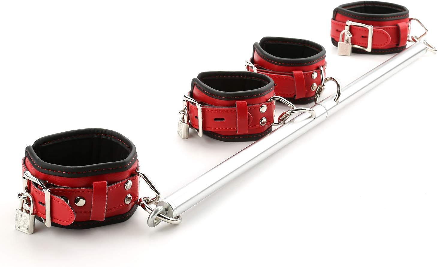 Silver Adjustable 3 in 1 Spreader Bar Set with 4pcs Lichi Red Adjustable Straps Sports Aid Training Fitness Kit Workout Bar,Home Yoga Gym Kit with Fur Flocking Storage Bag