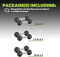 Vista 2 de Hex Dumbbell 45-480 lb Set, Rubber Encased Exercise & Fitness Dumbbells for Home Gym, Hand Weights for Strength Training