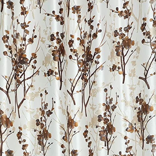 Image of Polyester Floral Print Light Filtering Door Curtain for Bedroom Living Room, 8 feet Long, Coffee, Set of 1