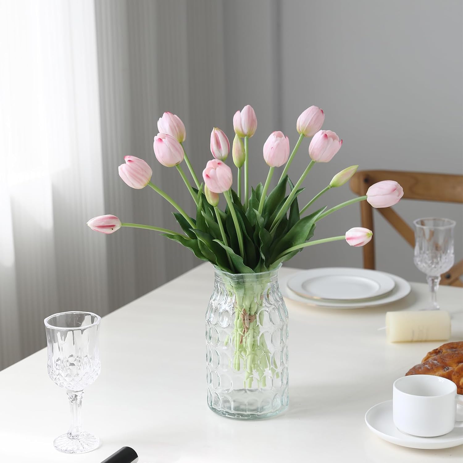 15 Pcs Light Pink Artificial Flowers Tulips Latex Plastic Soft Faux Bouquets for Party, Wedding, Home, Room, Garden Decor - Image 5