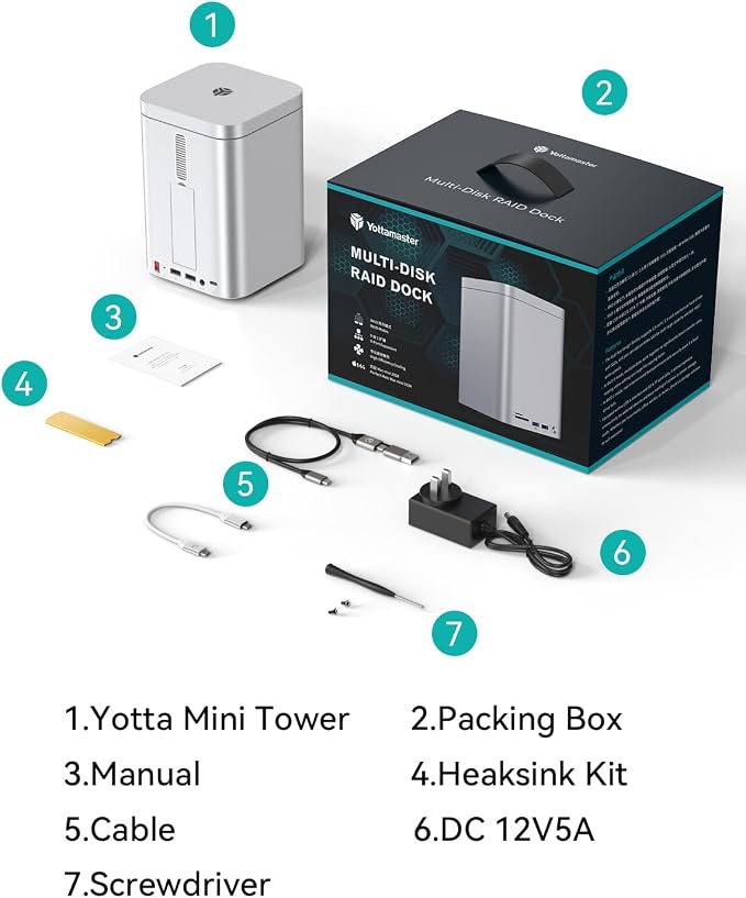 Yottamaster Caja Externa RAID 2 Bahías 10Gbps 3.5" HDD/SSD miniatura 9
