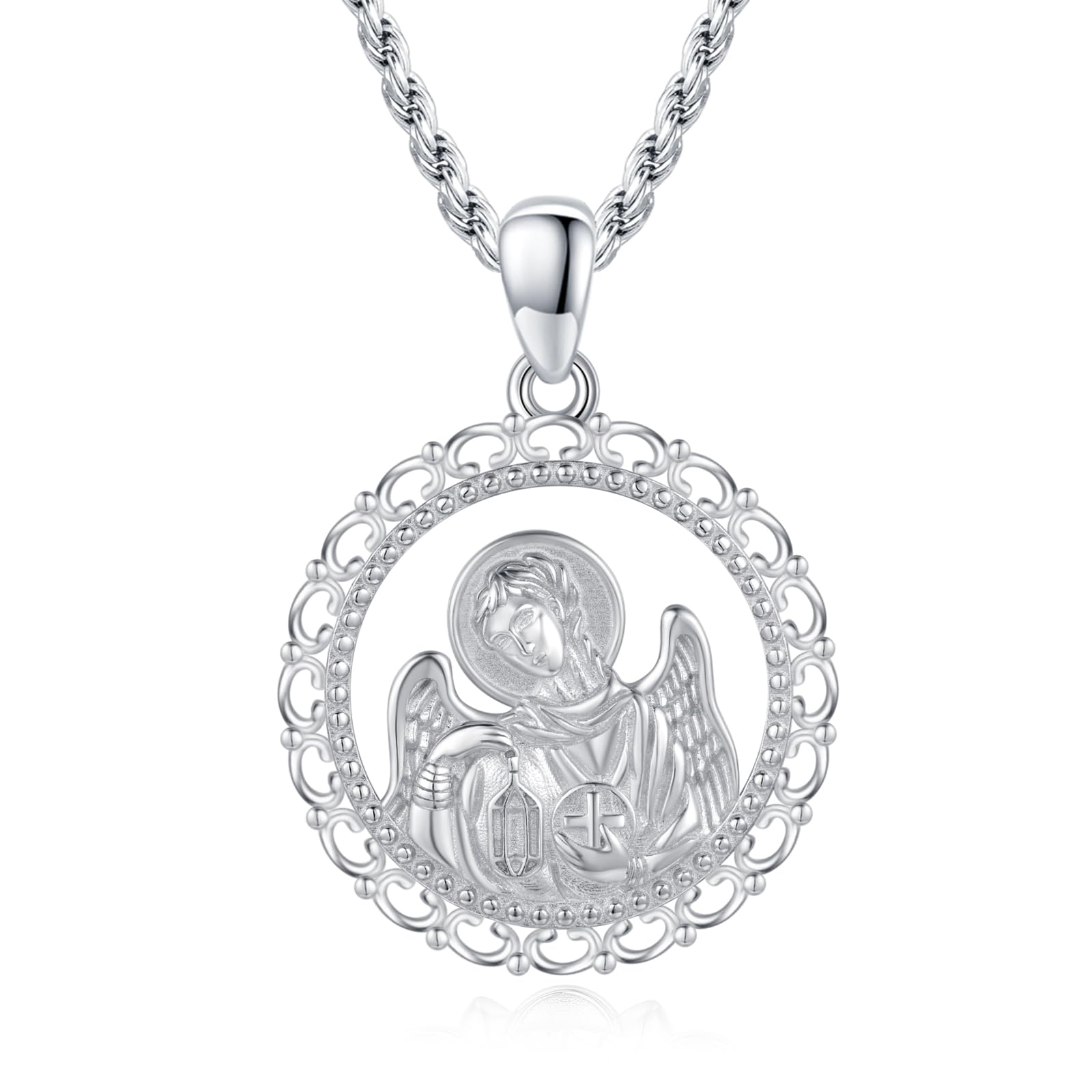 XIXLESPatron Saint Archangel Necklace 925 Sterling Silver Saint Amulet Protection Pendant Necklace Birthday Jewelry for Men Women