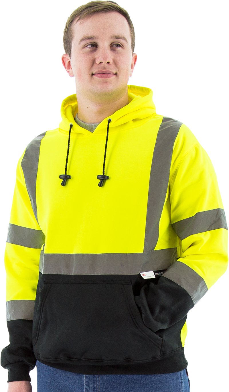 Sweatshirt with hood, high visibility yellow and black, ANSI Class 3, XL