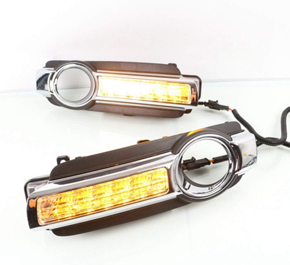 LED Daytime Running Light Compatible for Mitsubishi Pajero V93 V97 2015-2020, LED Front Bumper DRL + Yellow Turn Signals Light + Halogen Fog Lamp