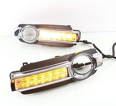 LED Daytime Running Light Compatible for Mitsubishi Pajero V93 V97 2015-2020, LED Front Bumper DRL + Yellow Turn Signals Light + Halogen Fog Lamp