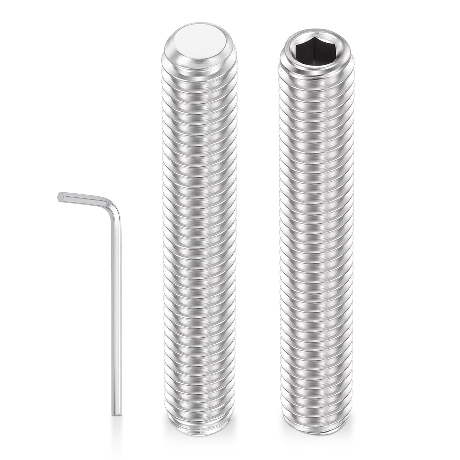 Kozelo 100pcs Flat Hex Socket Set Screws - [M5-0.8x30mm] 18-8 Stainless Steel Headless Cup Point Allen Head Grub Set Screw with Wrench for Door Handles, Bathroom Fixture & Towel Rack