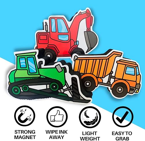 Miniatura 3 de Borrador magnético de borrado en seco para pizarra blanca, paquete de 3 camiones de construcción de bonito diseño, excavadora, camión volquete y
